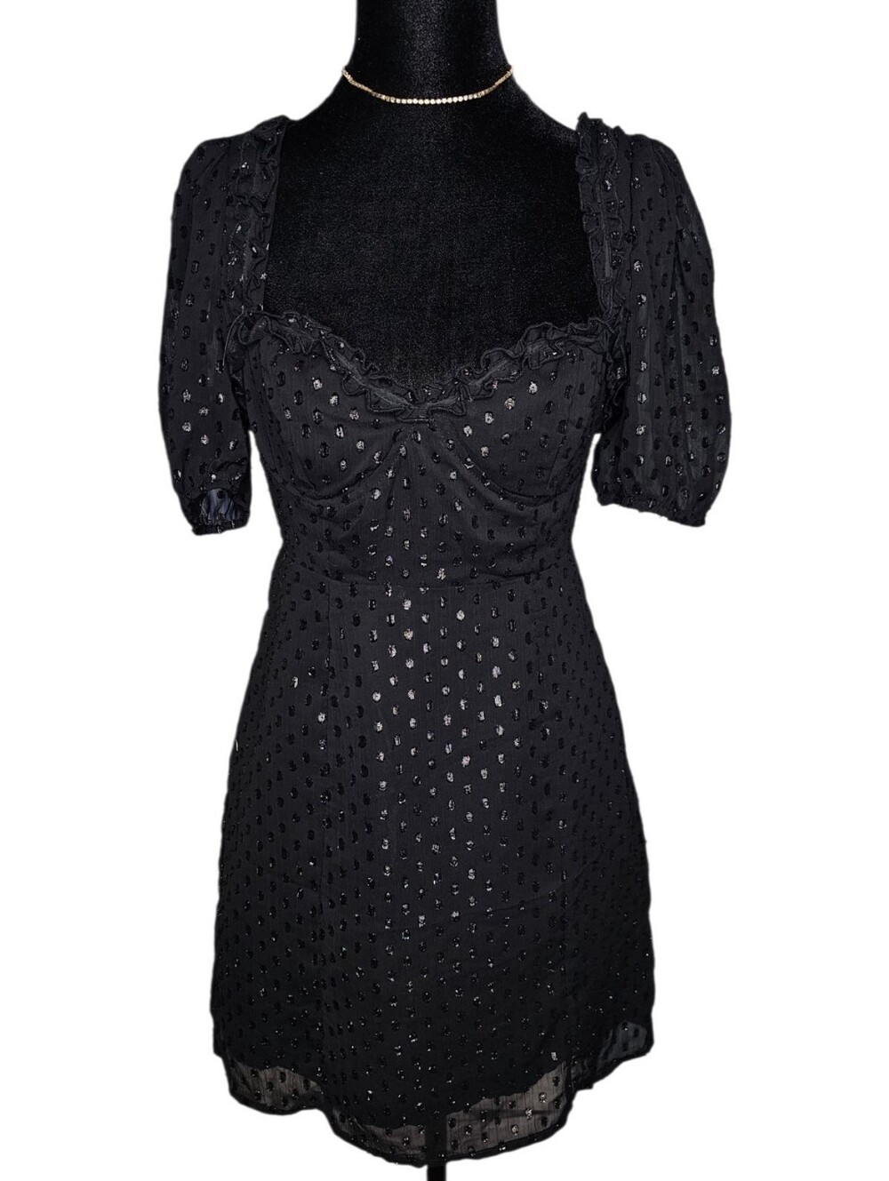 Forever 21 Black Metallic Clip Dot Backless Mini Dress Size Small